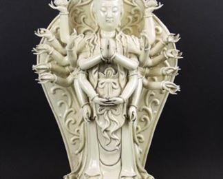 Large Blanc de Chine Figure of ManyArmed Guanyin