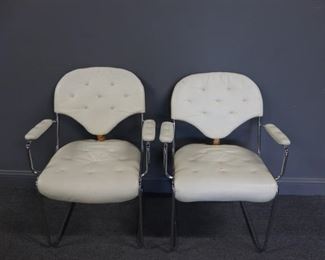 Midcentury Pair Of Chrome And Leather Upholstered