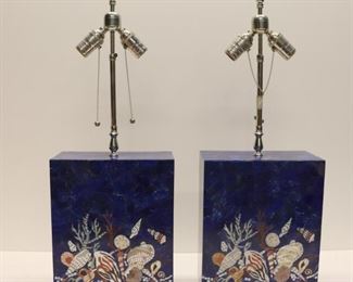 Pair Of Midcentury Style Lapis Lamps