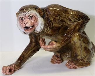 UNSIGNED Large Glazed Terracotta Monkey