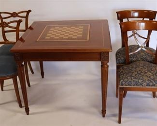 Vintage And Quality Inlaid Game Table And Chairs