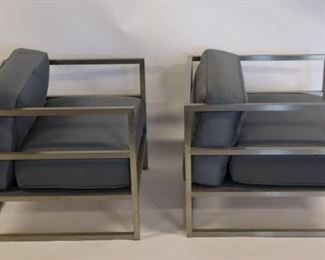 Vintage Pair Of Polished Steel Upholstered Chairs