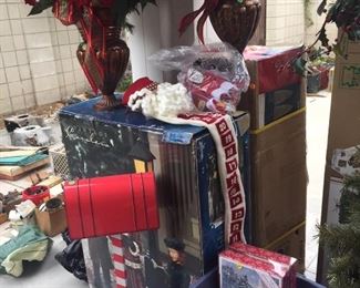Lots of Christmas decorations and 2 trees