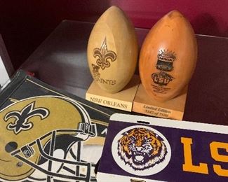 More LSU/New Orleans Saints, also have a set of these wooden football is a smaller size!