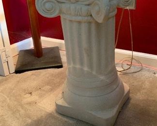 Pair of plaster column end tables with glass tops
