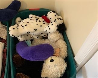 Bin of stuffed animals