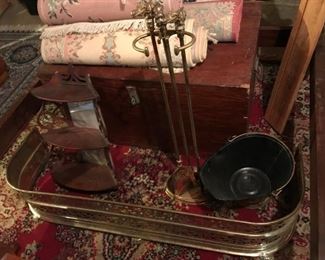 Fireplace Fender, Bucket, Utensils, Oriental Rug