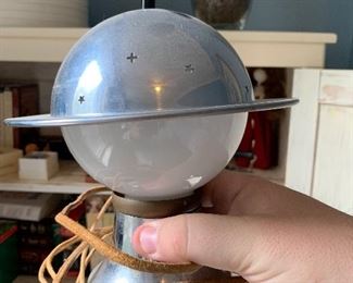 Antique lamp -vintage space, milk glass and aluminum