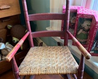 Child's red painted rocker