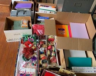 Office supplies, paper, greeting cards, all unused. Will sell by the box