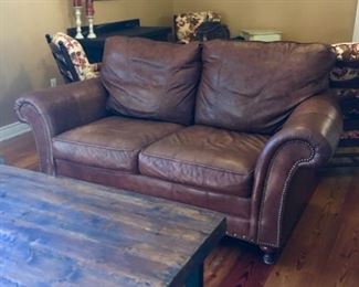 Three leather nailhead sofas