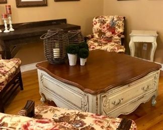 French Country Habersham coffee table & floral upholstered chairs