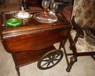 Vintage Tea Cart. Butler Glass Tray