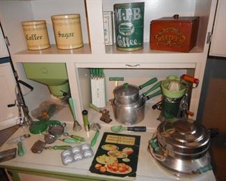 Second Hoosier Cabinet. Green Flour Sifter. Roll Down Top Small Appliances