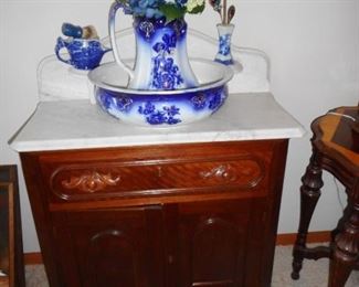 Antique Marble Top Wash Stand. Acorn Drawer Pulls