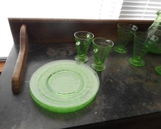 Vintage Green Dessert Set Plates, Cups Saucers