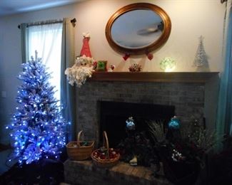 Mantel, Flocked Pre Lit Christmas Tree