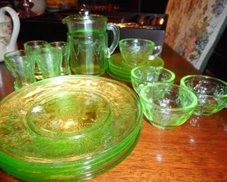Vintage Cameo Green Child Toy Lemonade Pitcher with 4 Tumblers
