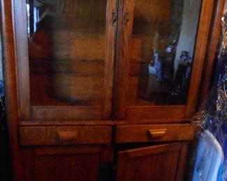 Antique Oak Wavy Glass China/Cabinet