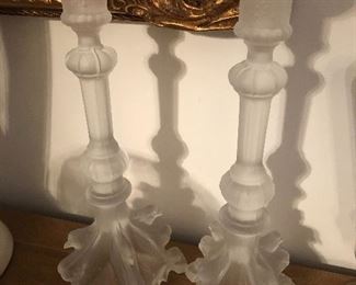 pair of vintage Val Saint Lambert crystal glass candleholders