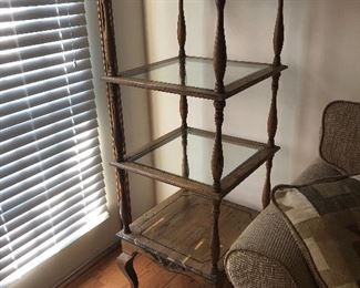 Unique carved wood & glass shelf