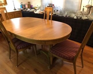 American of martinsville dining table, 3 leaves; 6 chairs