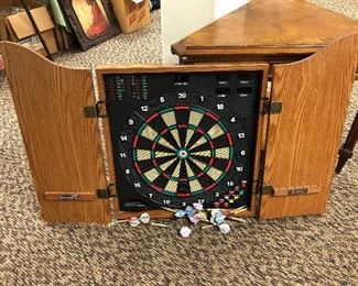 Sportcraft electronic dart board in wooden case