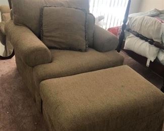 Large Chair with Ottoman
Measures 38” tall to back x 4’ wide x 46” deep x 21” tall to seat.