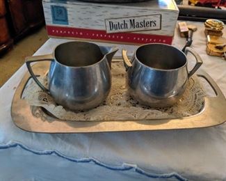 Vintage pewter sugar and creamer set