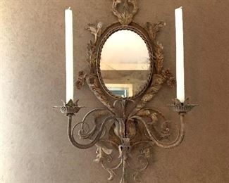 Pair of vintage double armed mirrored sconces