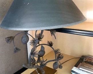 Metal lamp on base with black shade