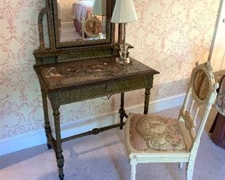 Vintage desk and mirror with marble top