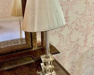 Vintage, etched glass table lamp