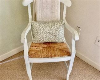Shabby chic white painted chair with rush seat