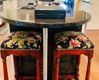 Custom bar height benches with Ralph Lauren fabric and nail head trim.