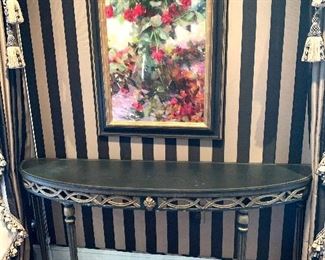 Black and gold painted demilune table