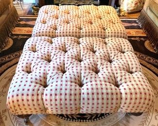 Pair custom tufted ottomans