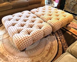 Pair custom tufted ottomans