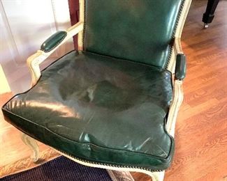 Pair Louis XIV leather arm chairs