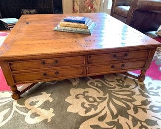 Large square coffee table with drawers and storage