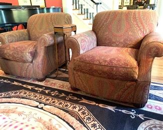 Pair of Beacon Hill Ralph Lauren custom upholstered paisley arm chairs