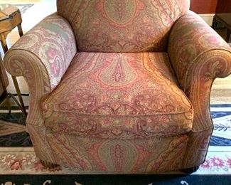 Pair of Beacon Hill Ralph Lauren custom upholstered paisley arm chairs