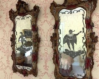 Vintage Venetian carved wood & polychrome mirrors (pair)