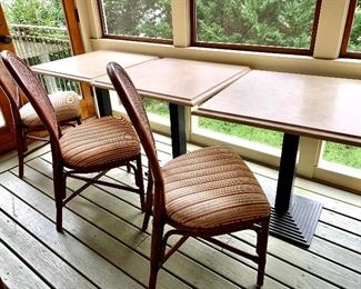 3 custom made cafe tables with cane custom made chairs