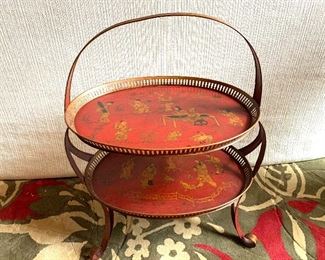 Two tiered painted Chinoiserie server
