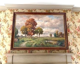 Large scale (roughly 6' x 5') pastoral landscape.  Signed Gaudelt