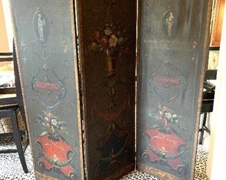 Folding painted leather screen