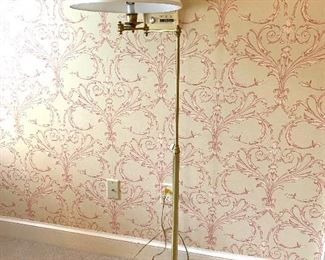 Standing brass lamp and shade