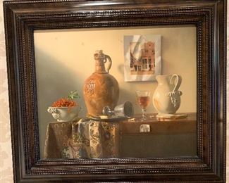 "Cigarette Russe" signed Pierre Raser.  Framed oil on canvas.
