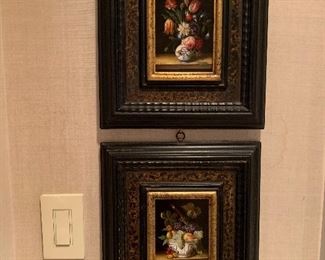 Framed original floral French oil paintings